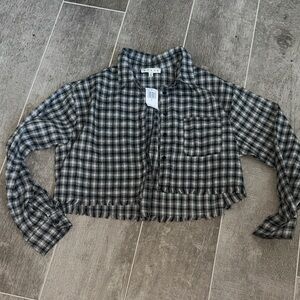 Plaid Cropped Button-Up Shirt